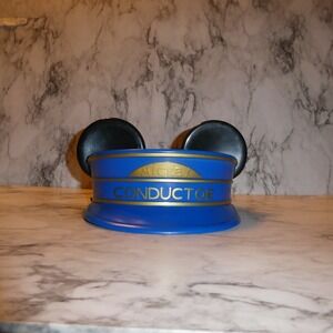 Disney Parks Mickey Mouse Conductor Hat Blue Gold Plastic Popcorn Bucket Ear Hat